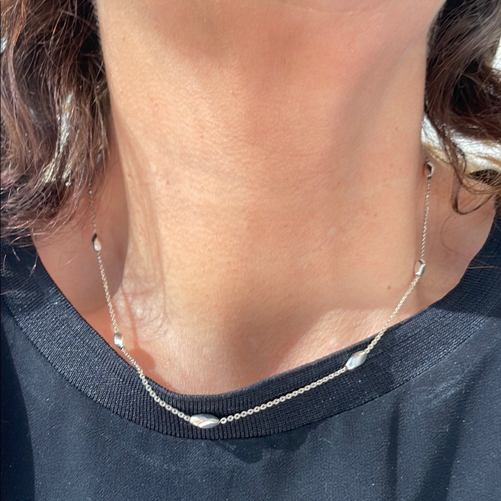 Sterling Silver Necklace with beaded stations 
Length 18 inches